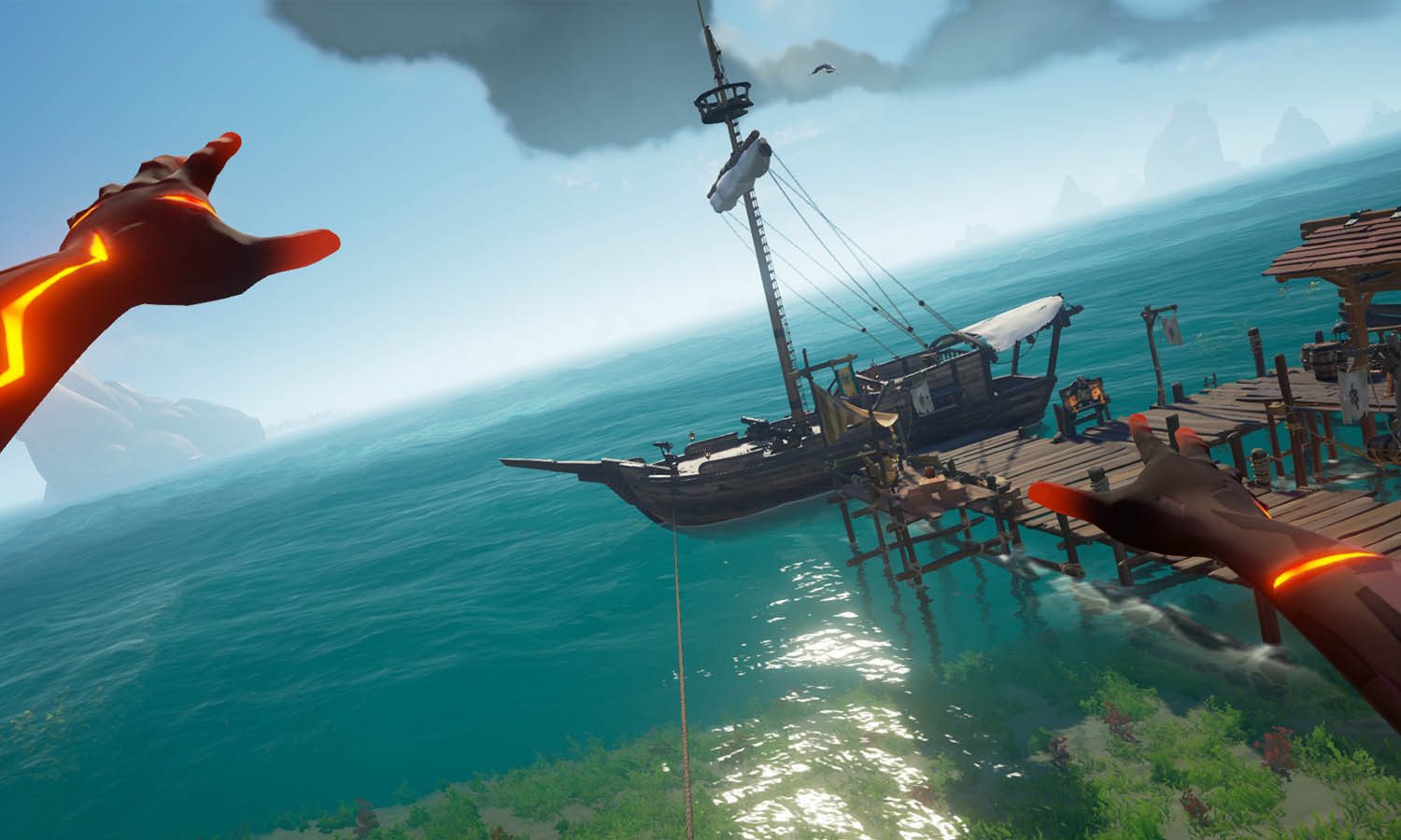 Harpunenseil balancieren Balanciert auf dem Seil einer Harpune, um schneller an schwierig zugängliche Orte zu gelangen.